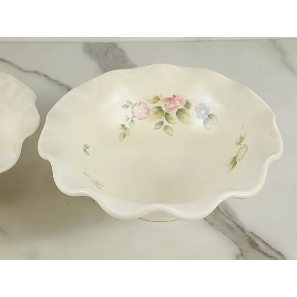 Pfaltzgraff Tea Rose Cereal Fruit Bowl 7" Fluted Pedestal Bowl 80's Stoneware x2 - Picture 6 of 16